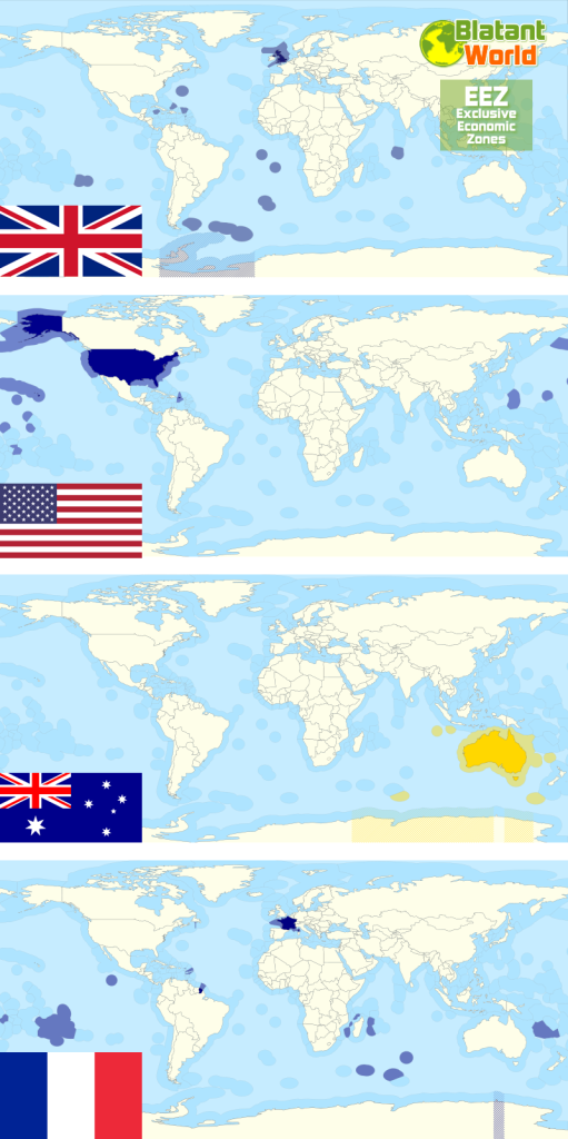Maps of UK, US, France and Australia Exclusive Economic Zones [EEZ]